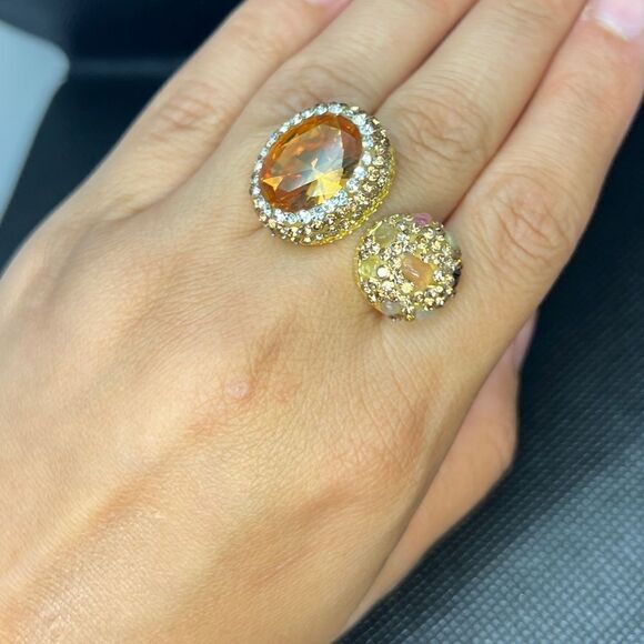 Amber And Champagne Double Adjustable Statement Ring - Picture 9 of 16